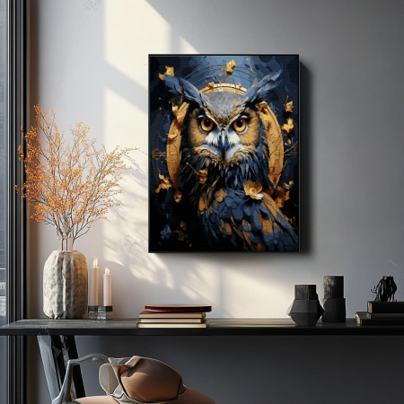 Set pictura pe numere, cu sasiu, Bufnita vultur - vopsea aurie, 40x50 cm [3]