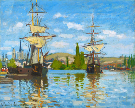 Dimensiune clasica 40x50cm - Set pictura pe numere, cu sasiu, Barci care navigheaza pe Sena - Monet, 40x50 cm