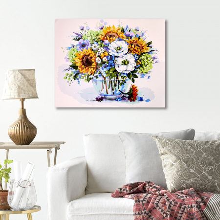 Pictura pe numere, cu sasiu, Buchet cu Foarea-Soarelui [3]