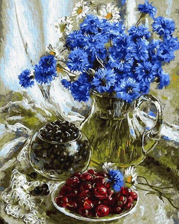 Dimensiune clasica 40x50cm - Set pictura pe numere, cu sasiu, Buchet de albastrele, 40x50 cm