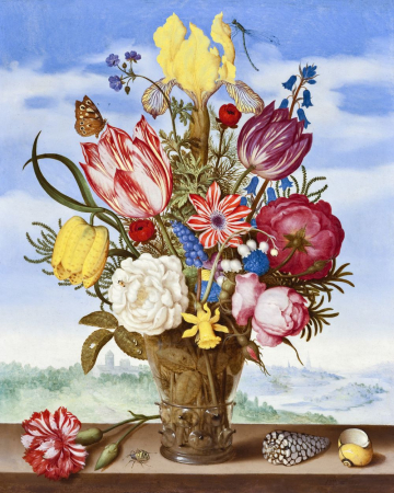 Dimensiune clasica 40x50cm - Set pictura pe numere, cu sasiu, Buchet de flori - Ambrosius Bosschaert, 40x50 cm