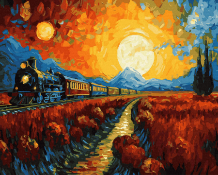 Set pictura pe numere, cu sasiu, Tren la apus, 40x50 cm [0]
