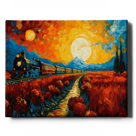 Set pictura pe numere, cu sasiu, Tren la apus, 40x50 cm [1]