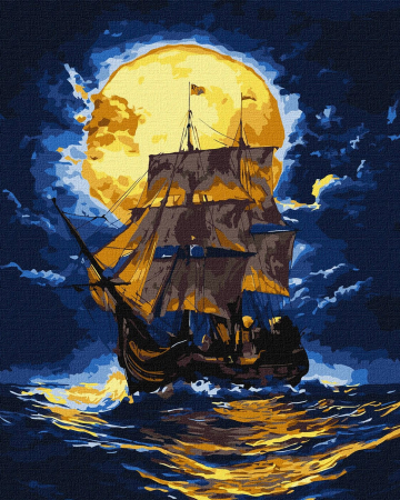 Dimensiune clasica 40x50cm - Set pictura pe numere, cu sasiu, Unde cerul intalalneste marea - extra culori metalizate, 40x50 cm