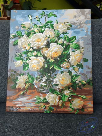 Set pictura pe numere, cu sasiu, Buchet de trandafiri albi, 40x50 cm [1]