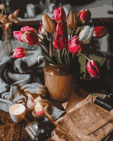 Set pictura pe numere, cu sasiu, Buchet de lalele, 40x50 cm [1]