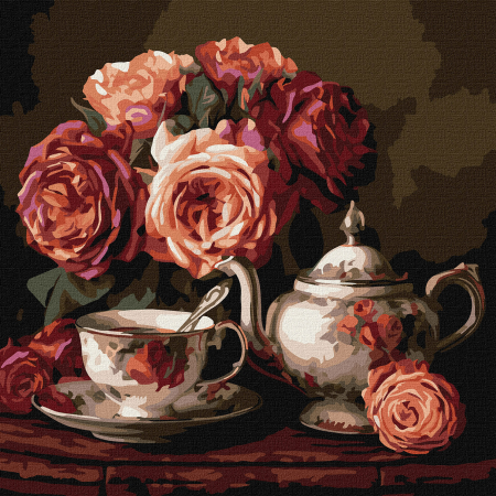 Dimensiuni medii si mici - Set pictura pe numere, cu sasiu, Trandafiri in intuneric, 40x40 cm