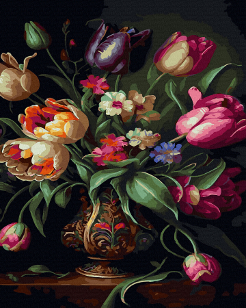 Set pictura pe numere, cu sasiu, Lalele luxuriante, 40x50 cm