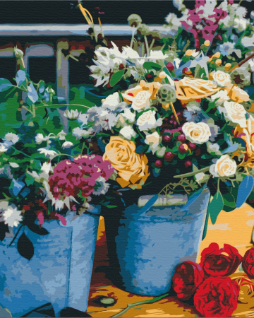 Set pictura pe numere, cu sasiu, Bucuria florarului, 40x50 cm [0]