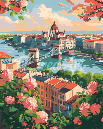 Picturi pe numere 40x50 cm – modele variate pentru toate gusturile - Set pictura pe numere, cu sasiu, Budapesta inflorita 40x50 cm
