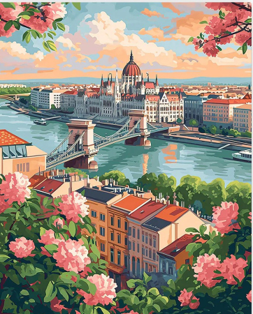 Picturi pe numere 40x50 cm – modele variate pentru toate gusturile - Set pictura pe numere, cu sasiu, Budapesta inflorita 40x50 cm
