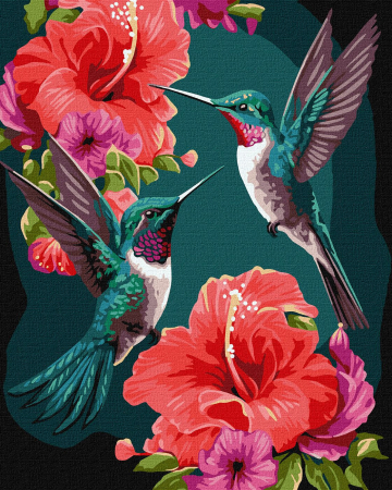 Picturi pe numere 40x50 cm – modele variate pentru toate gusturile - Set pictura pe numere, cu sasiu, Colibri de smarald - extra culori metalizate, 40x50 cm