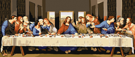 Picturi pe numere - Set pictura pe numere, cu sasiu, Cina cea de taina, 30x70 cm