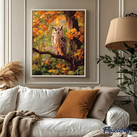 Set pictura pe numere, cu sasiu, Bufnita printre frunze ruginii, 40x50 cm [2]