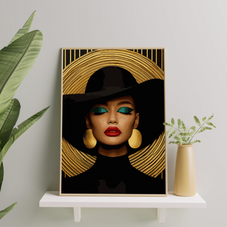 Set pictura pe numere, cu sasiu, Portret elegant - vopsea aurie, 40x50 cm [2]