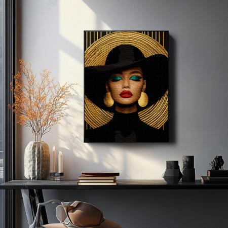 Set pictura pe numere, cu sasiu, Portret elegant - vopsea aurie, 40x50 cm [3]