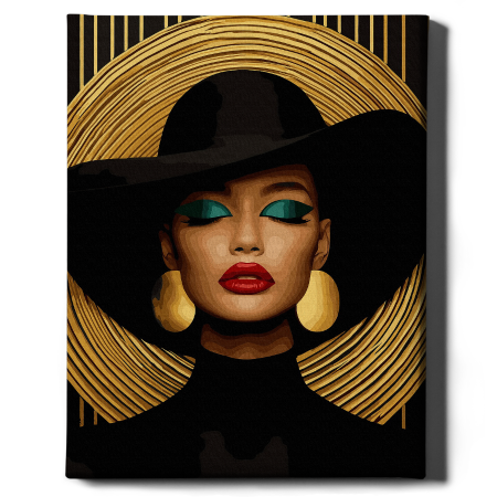 Set pictura pe numere, cu sasiu, Portret elegant - vopsea aurie, 40x50 cm [1]