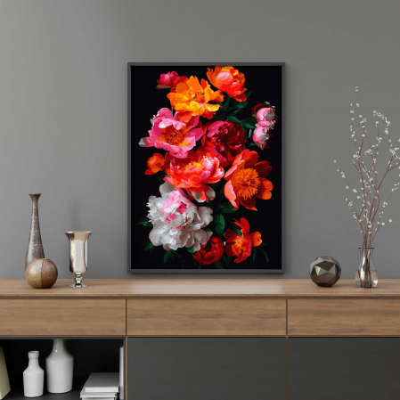 Set pictura pe numere, cu sasiu, Bujori 4 - canvas negru, 40x50 cm [2]