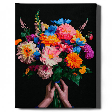 Set pictura pe numere, cu sasiu, Buchet colorat - canvas negru, 40x50 cm [1]