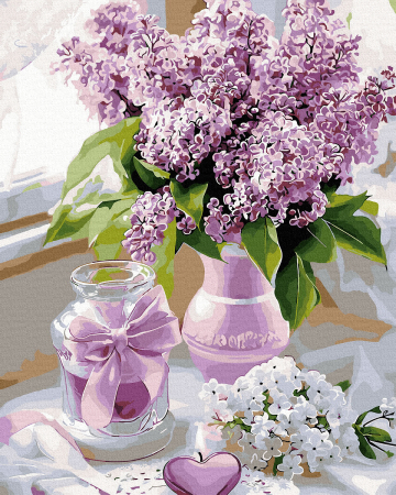 Picturi pe numere - Set pictura pe numere, cu sasiu, Liliac, 40x50 cm