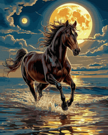 Picturi pe numere - Set pictura pe numere, cu sasiu, Galop in noapte, 40x50 cm