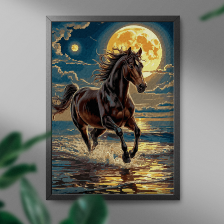 Set pictura pe numere, cu sasiu, Galop in noapte, 40x50 cm [2]