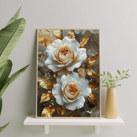 Set pictura pe numere, cu sasiu, Trandafiri aurii, 40x50 cm [3]