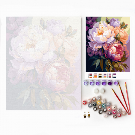Set pictura pe numere, cu sasiu, Bujori in floare, 40x50 cm [4]