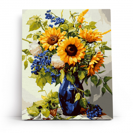 Set pictura pe numere, cu sasiu, Floarea soarelui aurie, 40x50 cm [1]