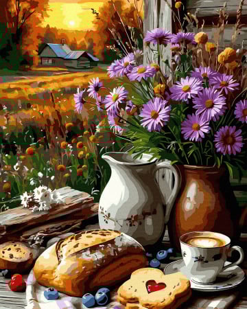 Picturi pe numere - Set pictura pe numere, cu sasiu, Dimineata de toamna, 40x50 cm