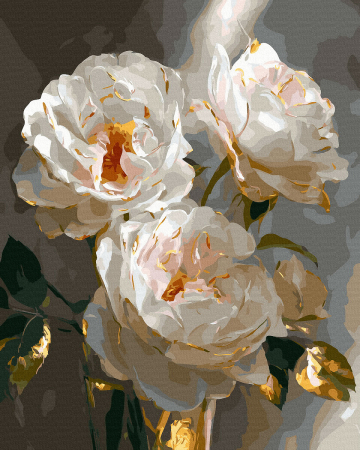 Dimensiune clasica 40x50cm - Set pictura pe numere, cu sasiu, Bujori eleganti, 40x50 cm