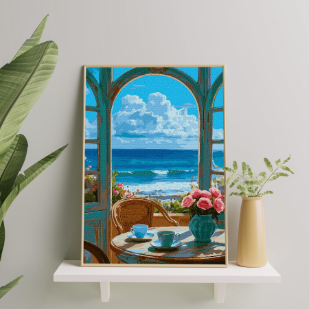 Set pictura pe numere, cu sasiu, Dimineata la mare, 40x50 cm [3]