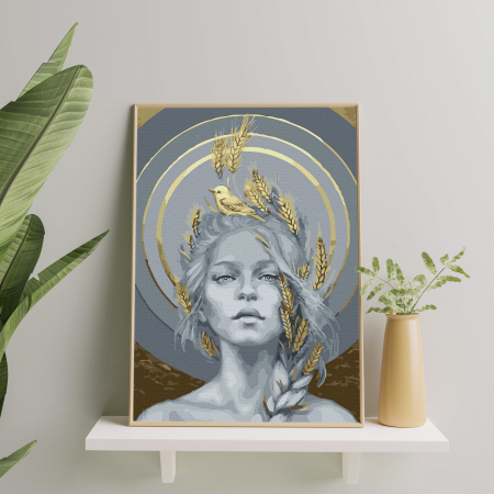 Set pictura pe numere, cu sasiu, Par de aur - vopsea aurie, 40x50 cm [3]