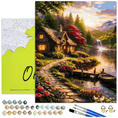Set pictura pe numere, cu sasiu, Cabana la apus, 40x50 cm [1]