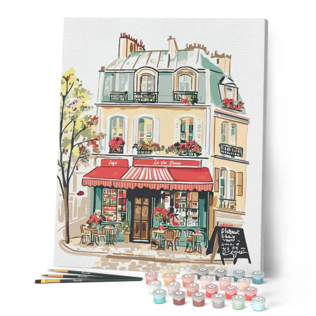Set pictura pe numere, cu sasiu, Cafeneaua Viata Dulce, 40x50 cm [1]