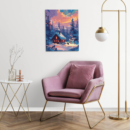 Set pictura pe numere, cu sasiu, Cabana iarna, 40x50 cm [2]