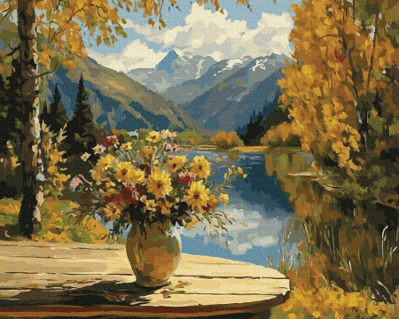 Dimensiune clasica 40x50cm - Set pictura pe numere, cu sasiu, Flori sub cerul montan, 40x50 cm