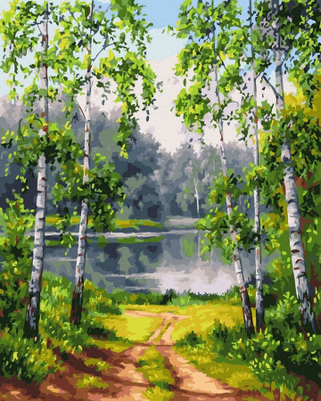 Picturi pe numere - Set pictura pe numere, cu sasiu, Drum spre lac, 40x50 cm