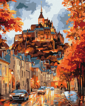 Dimensiune clasica 40x50cm - Set pictura pe numere, cu sasiu, Oras toamna, 40x50 cm