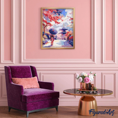 Set pictura pe numere, cu sasiu, Gradina japoneza toamna, 40x50 cm [2]
