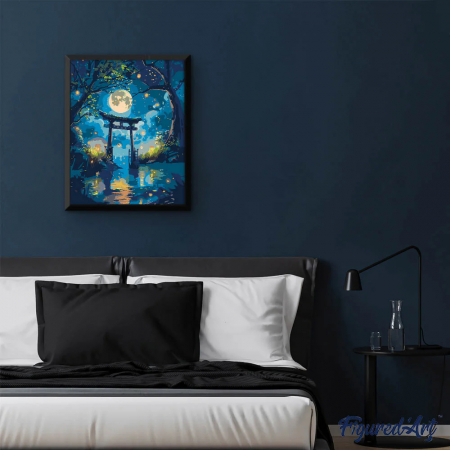 Set pictura pe numere, cu sasiu, Torii sub clar de luna si licurici, 40x50 cm [2]