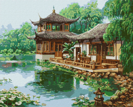 Set pictura pe numere, cu sasiu, Casa chinezeasca - Sergey Lobach, 40x50 cm [0]