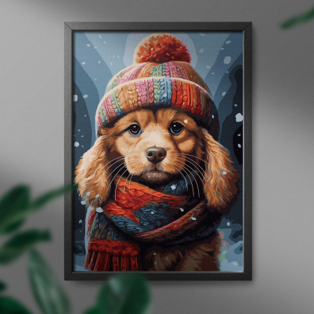 Set pictura pe numere, cu sasiu, Catel cu fes, 40x50 cm [2]