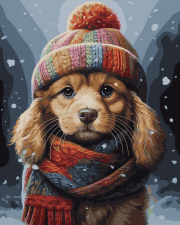 Set pictura pe numere, cu sasiu, Catel cu fes, 40x50 cm [0]