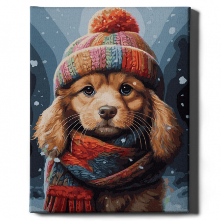 Set pictura pe numere, cu sasiu, Catel cu fes, 40x50 cm [1]