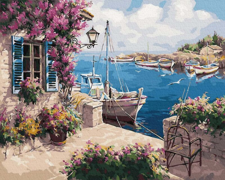 Set pictura pe numere, cu sasiu, Casa langa dig, 40x50 cm [0]