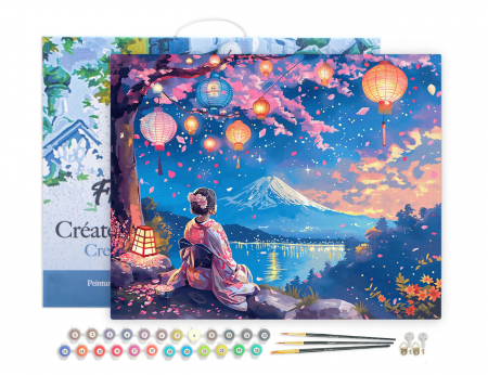 Set pictura pe numere, cu sasiu, Gheisa, lanterne si muntele Fuji, 40x50 cm [1]