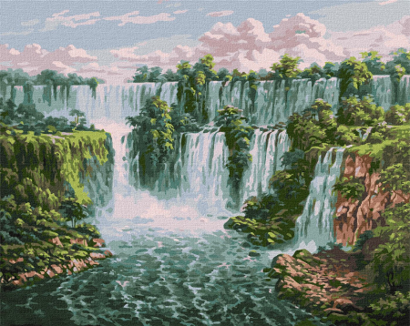 Set pictura pe numere, cu sasiu, Cascada majestoasa - Sergey Lobach , 40x50 cm [0]
