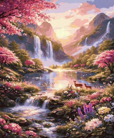 Picturi pe numere - Set pictura pe numere, cu sasiu, Cascada mirifica, 40x50 cm