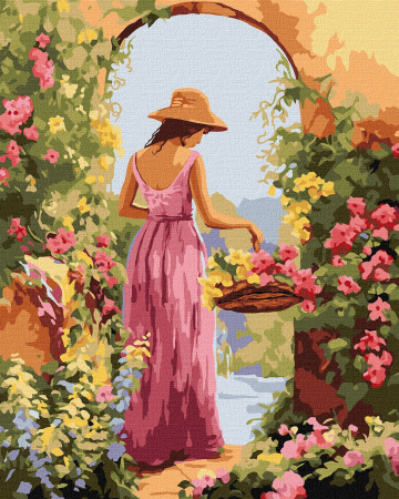 Dimensiune clasica 40x50cm - Set pictura pe numere, cu sasiu, Arcada de flori, 40x50 cm